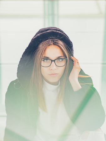 Young woman over a glasses ground