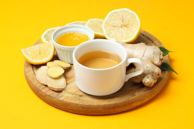 Cold treatment, healthcare concept - tea with ginger
