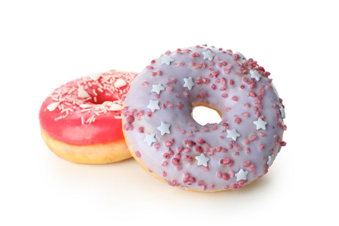 Tasty baked donuts isolated on blank background