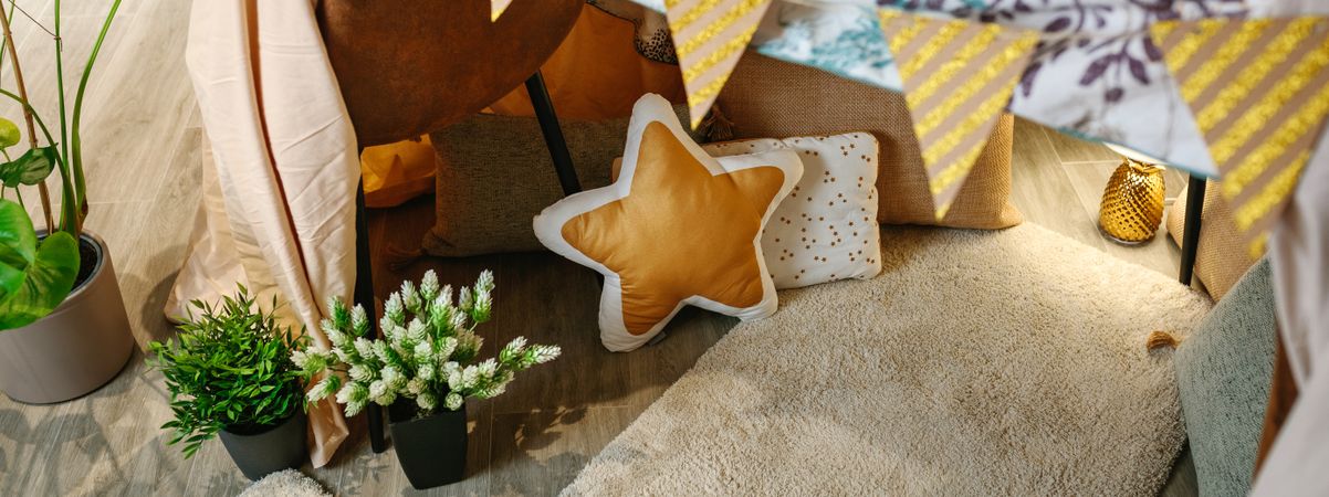 Top view of homemade tent in the living room