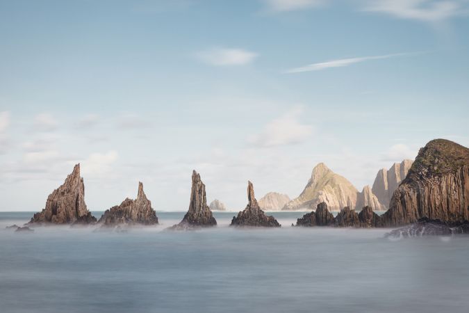 Wonderful ocean rocky coast in fair weather
