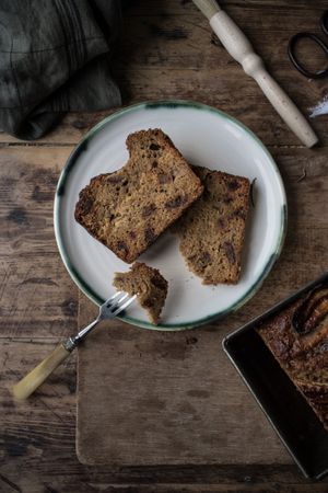 Slices of healthy banana bread on plate