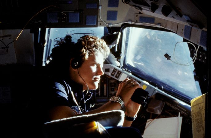 Astronaut Kathryn D. Sullivan mission specialist aboard the Challenger