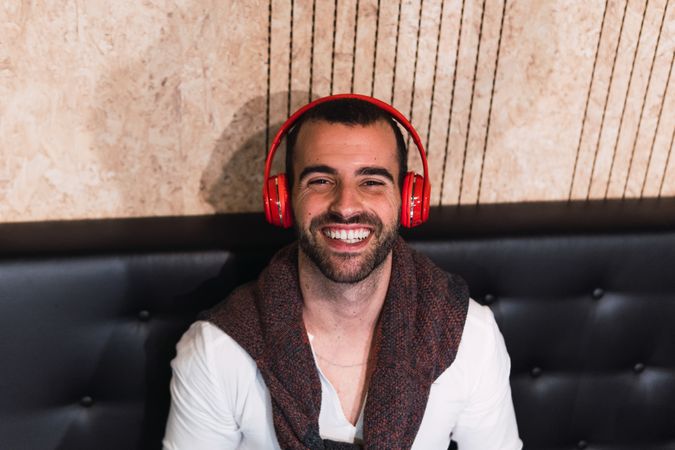 Happy man listening to music