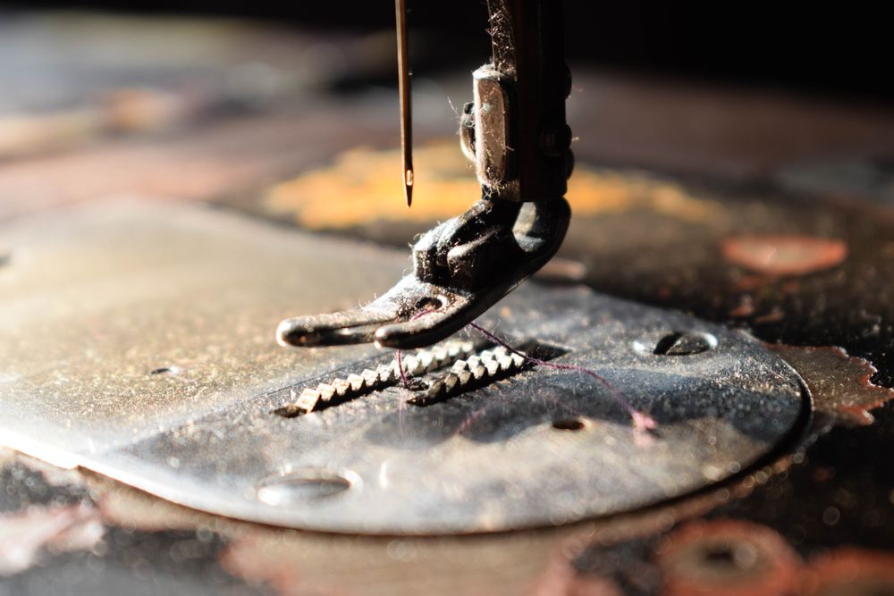 Close up of metallic sewing machine