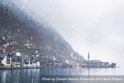 Austrian mountain town under snowfall 4dMjLb