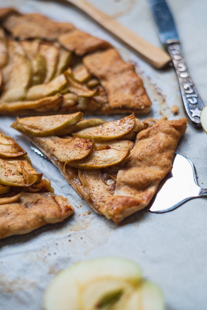 Homemade biscuit with apples slices baked on top