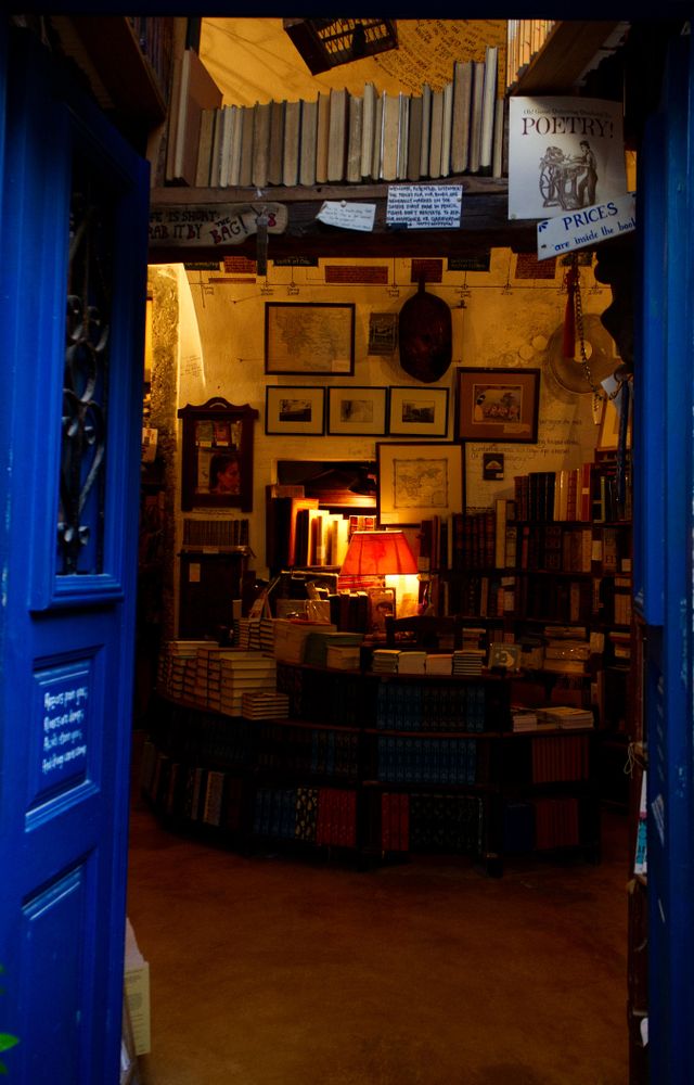 Looking inside a quaint bookstore