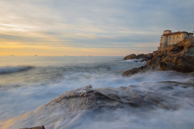 Castle on a cliff on seashore