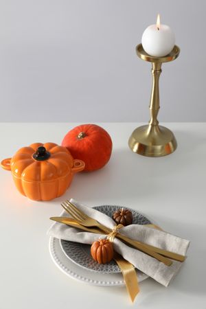 Concept of Thanksgiving day, Autumn table setting on table