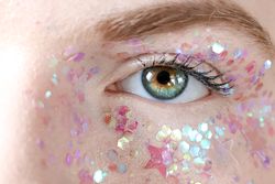 Close-up shot of person's blue eyes