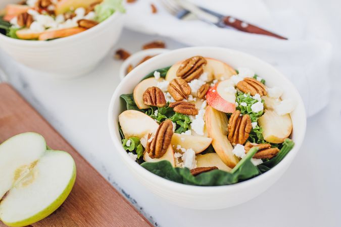 Served apple salad with pecan
