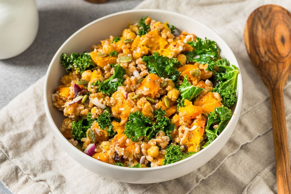 Gourmet Autumn Kale Butternut Squash Farro Salad