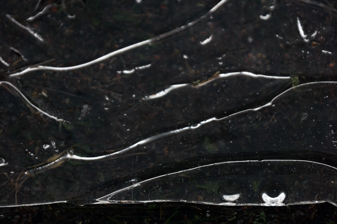 Fragment of thin ice on dark frozen river
