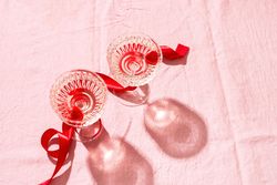 Top view of crystal champagne glasses