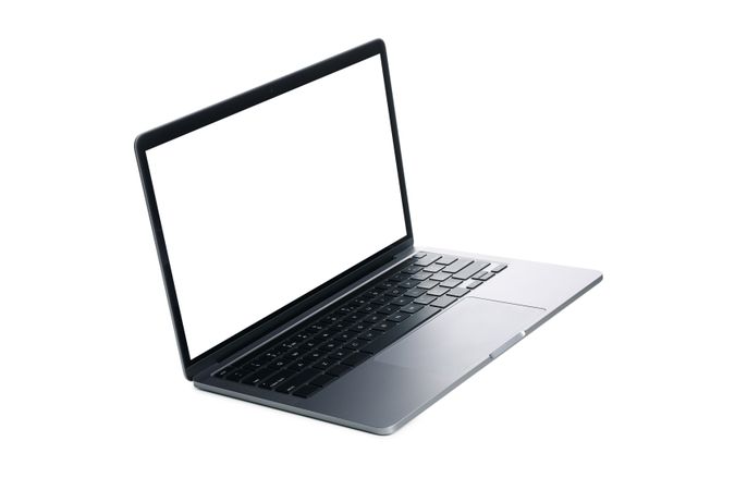 Laptop and keyboard at an angle with mock up screen