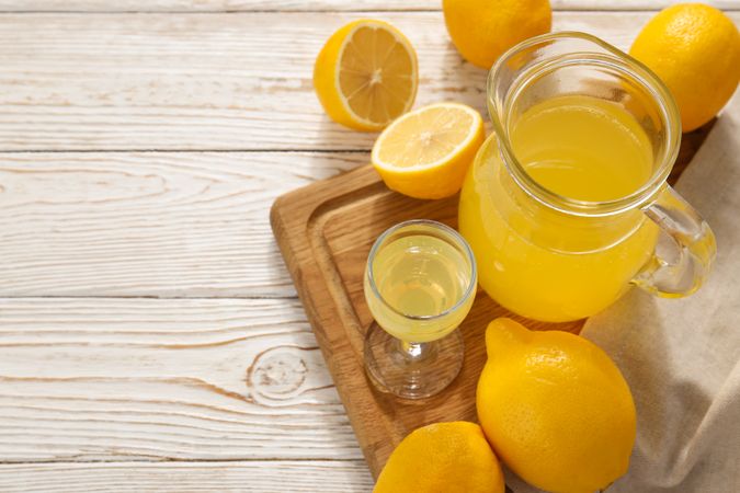 Concept of tasty drink, Limoncello, space for text