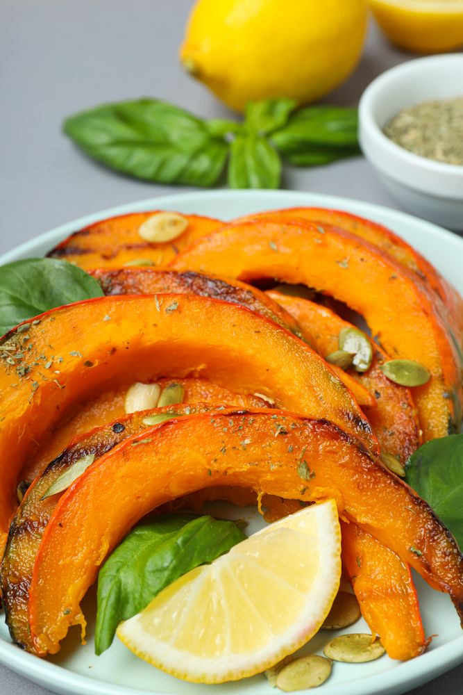 Concept of tasty homemade dish - baked pumpkin