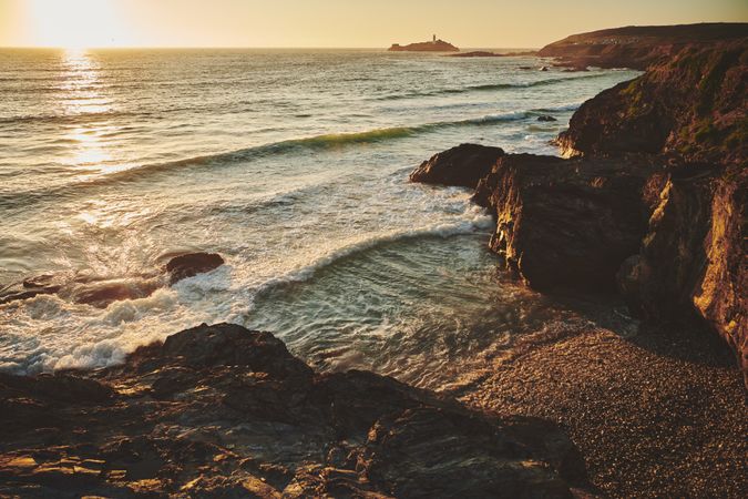 Dusk in a cove in Cornwall