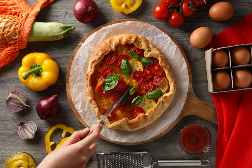 Concept of tasty food, Vegetable galette, top view