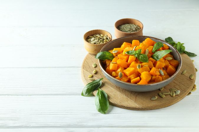 Concept of tasty homemade dish - baked pumpkin