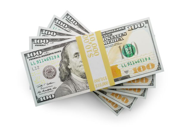 Fifty Thousand Dollars Stack of One Hundred Dollar Bills Isolated