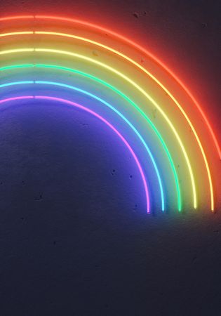 Fluorescent color rainbow layout made of neon tubes