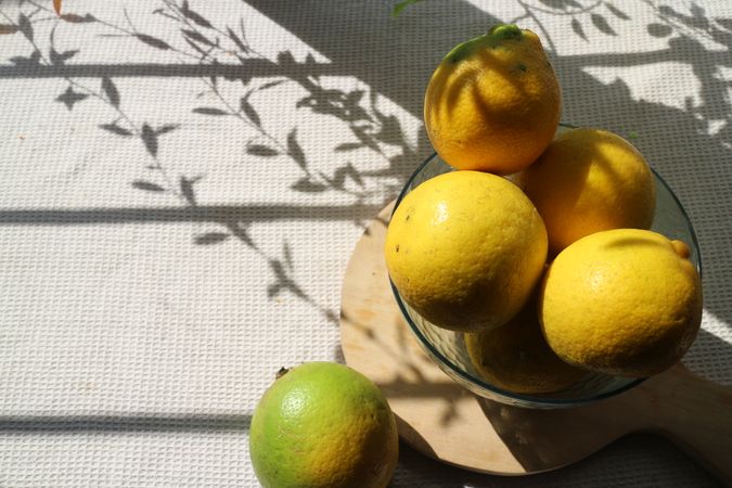 Fresh lemons in the morning light, with copy space
