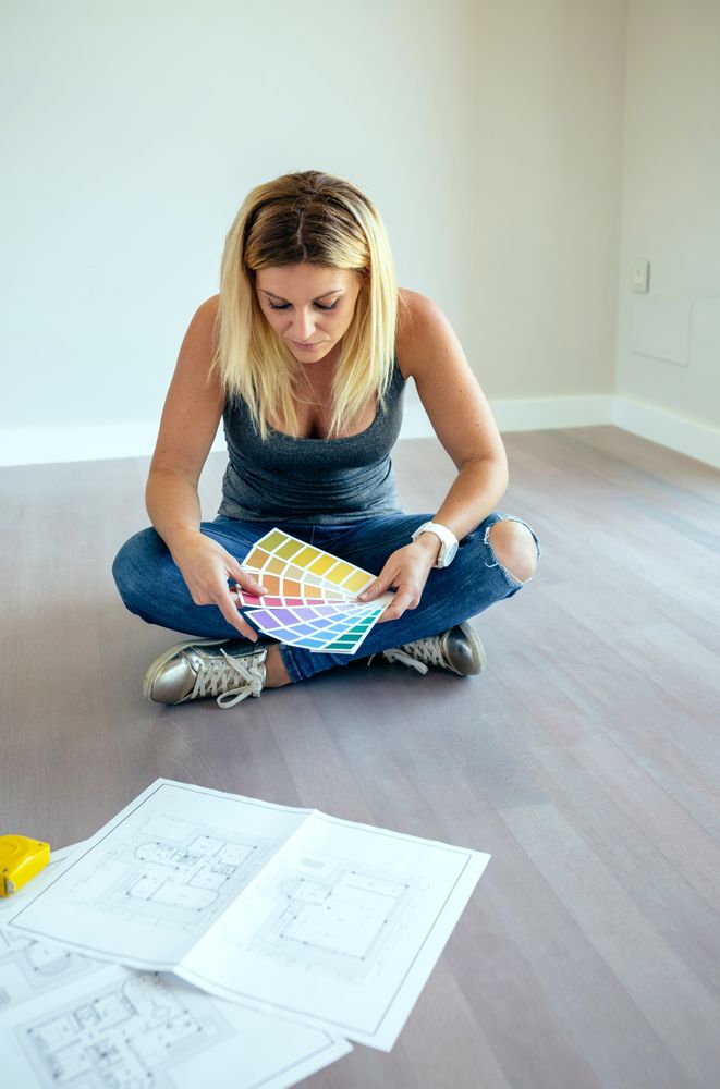 Woman looking color chart
