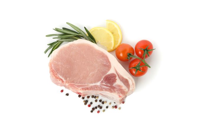 Raw meat for steak and ingredients isolated on blank background