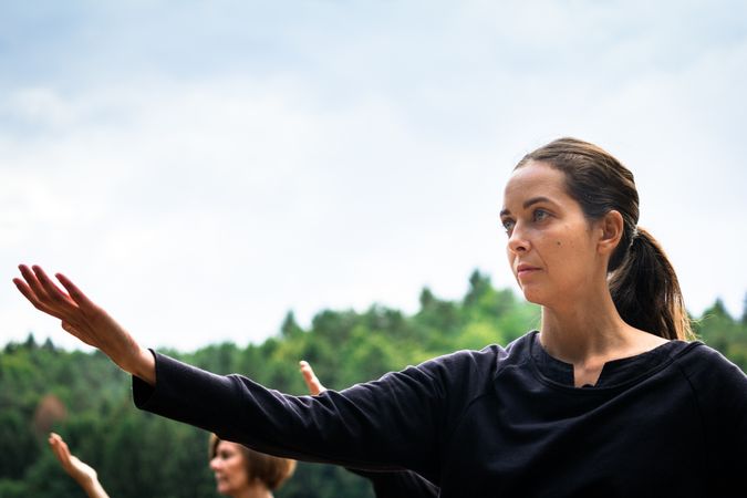 Focused woman during martial arts training