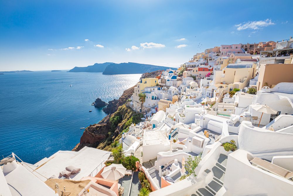 Buildings on a cliff in Santorini