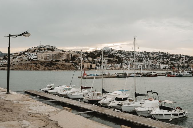 Yachts docked in sea port