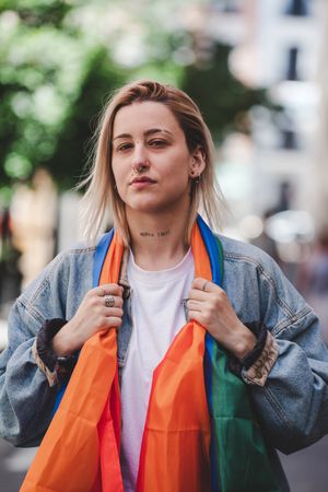 LGBT woman on city street