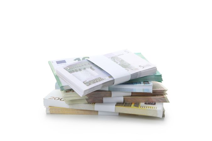 Euro money isolated on light background, close up