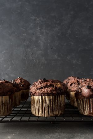 Chocolate banana muffin on towel