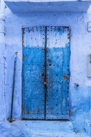 Ancient blue door of old building
