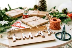 Christmas presents in craft paper
