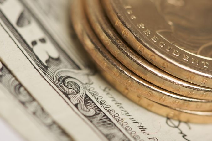 Abstract U.S. Dollar Coins & Bills