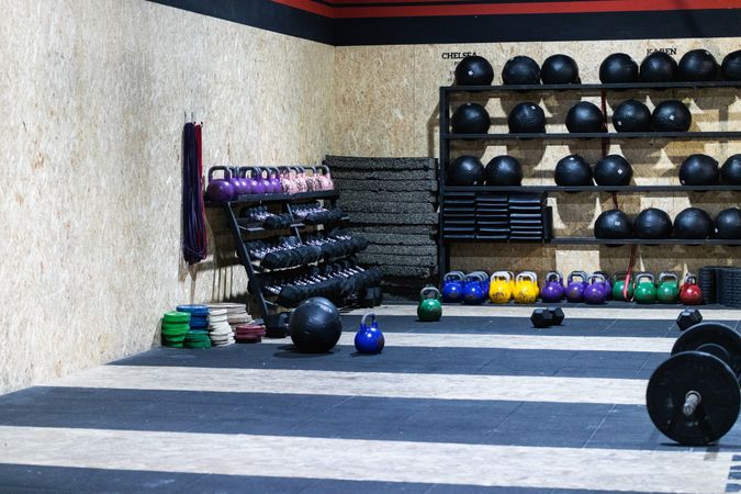 Set for powerlifting in gym