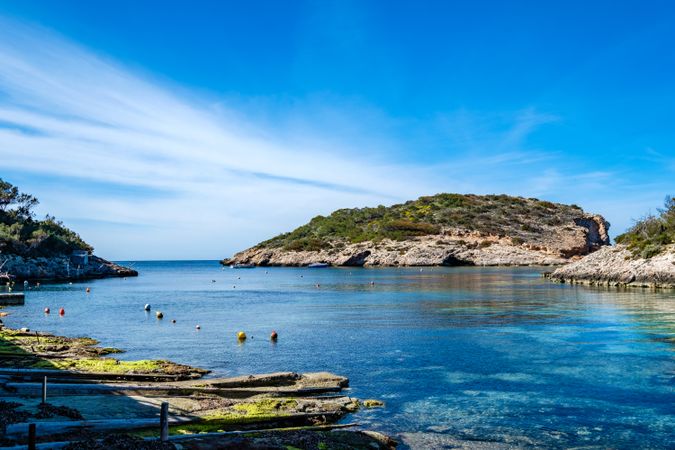 Cala Portinax bay with beautiful azure blue sea water