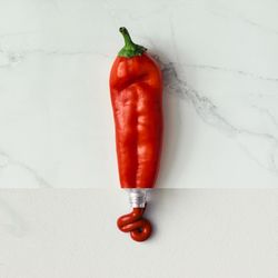 Half red pepper, half and paint tube