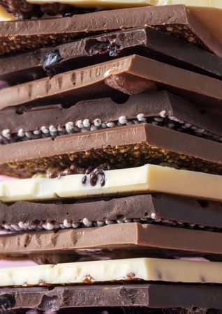 Chocolate bars in a pile, close-up