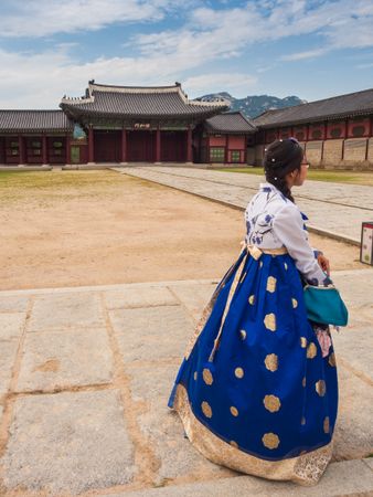 Seoul, South Korea - August, 08 2017: Asian woman in traditional Korean clothing