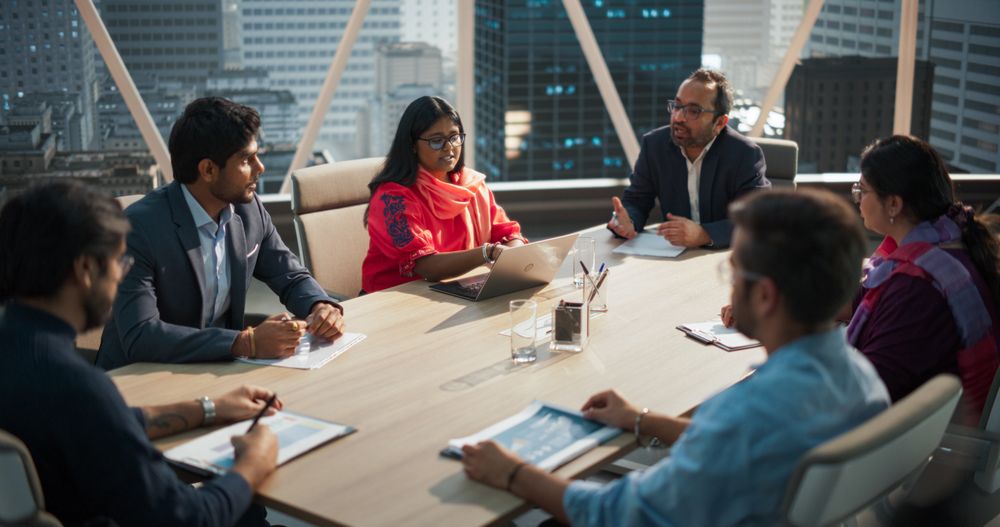 In a Modern Corporate Office Meeting Room: Diverse Group of Businesspeople