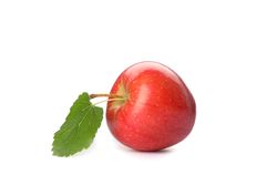 Red apple with leaf isolated on light background