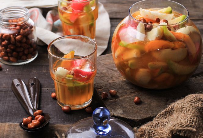 Traditional salad in Indonesia Asinan Buah or Asinan Bogor, preserved tropical fruits served in sweet sour vinegar chili sauce from Bogor, West Java