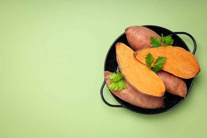 Concept of vegetables, sweet potato, space for text