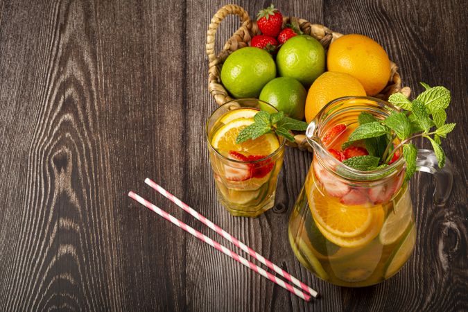 Water flavored with fresh summer fruit.