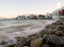 Water hitting on rocks near the shores